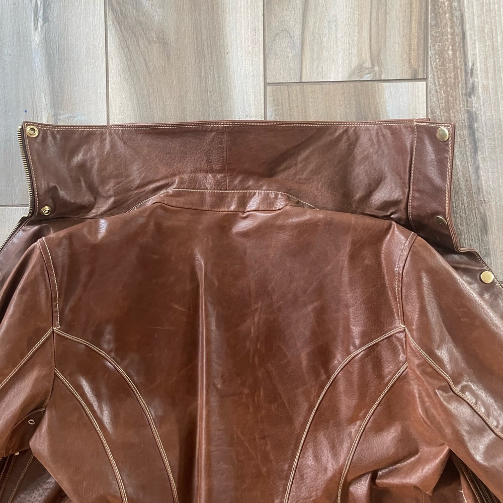 a.n.a A New Approach Brown Genuine Leather BomberJacket with zipper and button - Picture 11 of 11